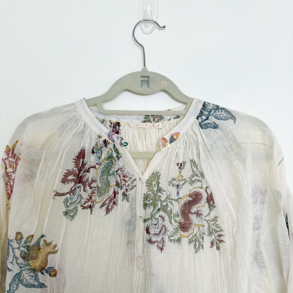 Injiri Rasa 75 Cotton Silk Floral Print Crinkled Shirt Medium - Picture 4 of 7